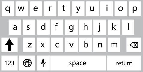 Smartphone keyboard in light mode, keypad alphabet buttons in trendy modern flat style, mobile phone tab concept for white color text app vector illustration isolated on transparent background.