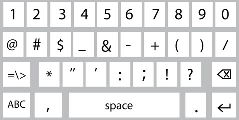 Smartphone keyboard in light mode, keypad numerals buttons in trendy modern flat style, mobile phone tab concept for white color text app vector illustration isolated on transparent background.