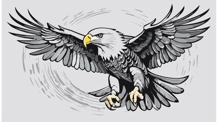 Fototapeta premium Flying Eagle Mascot - Bird Bald Engrave Wing Hawk American Talon Widener Condor Tattoo Draw 