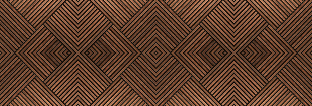 geometric wood pattern with interlocking diamond shapes formed by thin, parallel wooden strips, creating a rich, textured design
