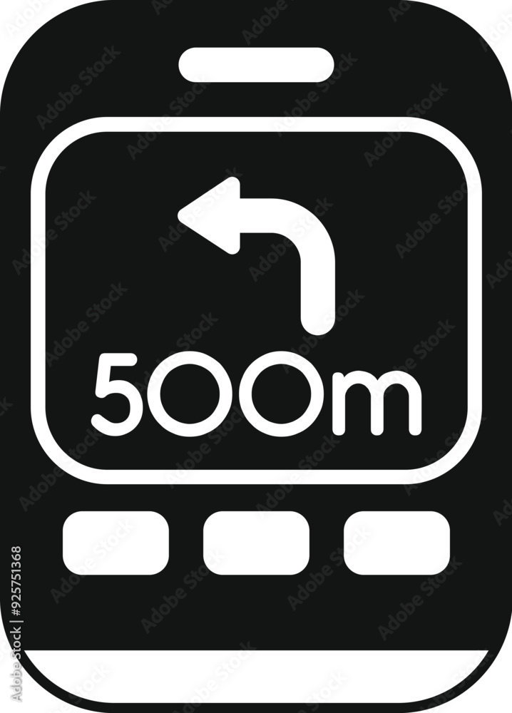 Poster black and white icon of a gps navigation app displaying a turn left instruction