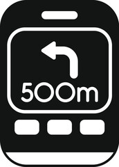 Black and white icon of a gps navigation app displaying a turn left instruction