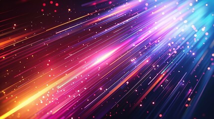 Obraz premium Abstract background with colorful streaks of light and glowing dots.