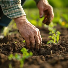 Closeup of Hands Working the Soil in a Garden