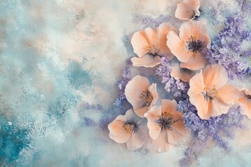 Obraz premium Serene Watercolor Textures in Pastel Shades of Peach, Lavender, and Baby Blue with Light Blooms