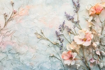 Pastel Dreams: Ethereal Watercolor Textures in Peach, Lavender, and Baby Blue with Delicate Blooms