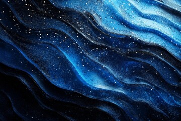 Obraz premium Dynamic Blue to Black Gradient with Liquid Textures and Silver Particles, Sleek Modern Background
