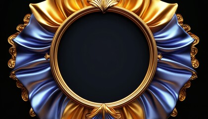 Fototapeta premium Ornate Golden Frame with Blue and Gold Drapery
