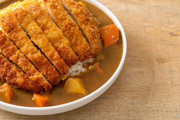 curry rice with fried pork cutlet and creamy omelet
