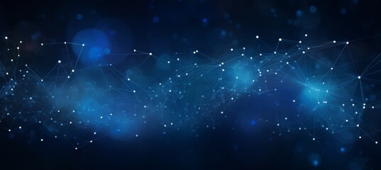 Obraz premium Abstract blue background with a glowing digital network and global connection concept. Modern technology banner design for the internet, social media marketing, 