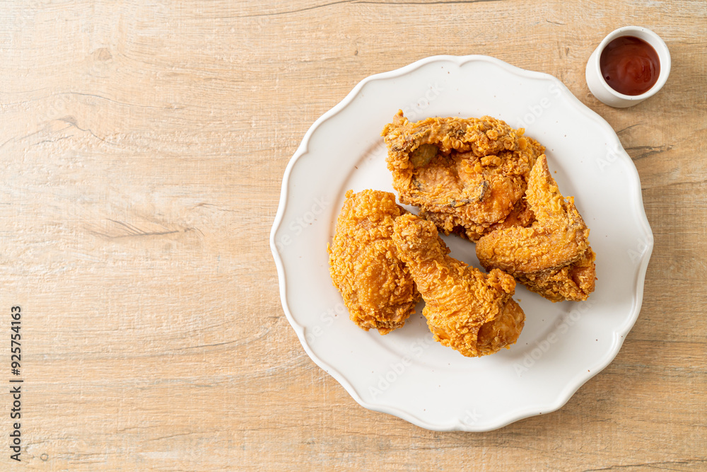 Sticker fried chicken with ketchup on plate