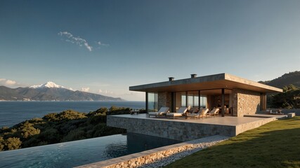 contemporary mountain villa with a flat roof