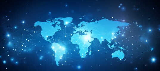 Abstract blue background with a glowing digital network and global connection concept. Modern technology banner design for the internet, social media marketing, 