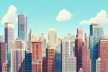 Obraz premium a big city with skyscrapers constraint on top of a single tile, minimalistic style, simple colors, 