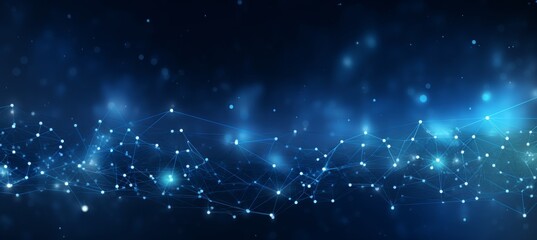Obraz premium Abstract blue background with a glowing global network and connection lines on a dark blue background, a futuristic technology concept