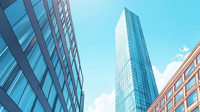 cartoon of a a juxtaposition of a small commercial skyscraper vs a giant skyscraper 