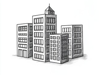 three simple building outlines 