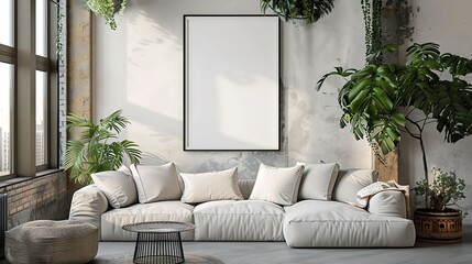 Mock Up Poster Frame in Modern Interior Background