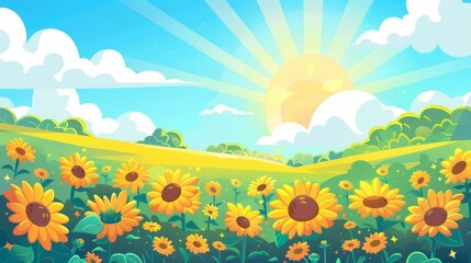 Fototapeta premium Sunflower summer sky landscape background