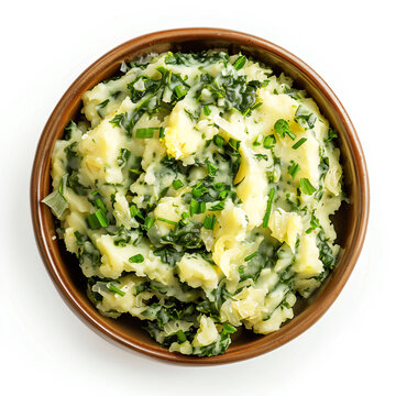 a bowl of mashed potatoes with green onions
