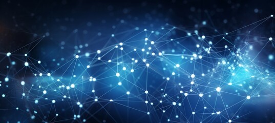 Fototapeta premium Abstract blue digital background with glowing network connections and global connection concept on a dark blue backdrop. Abstract technology, internet, or business theme vector illustration design ele
