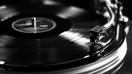 Close-up of a Vinyl Record Playing on a Turntable