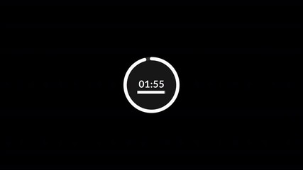 2 minutes timer countdown animation, animated 2 minutes circle countdown timer on black background, two minute timer animation.