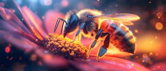 Honey Bee on Pink Flower.