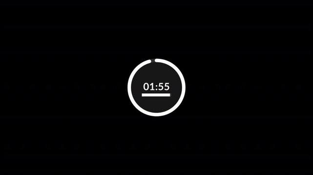 2 minutes timer countdown animation, animated 2 minutes circle countdown timer on black background, two minute timer animation.