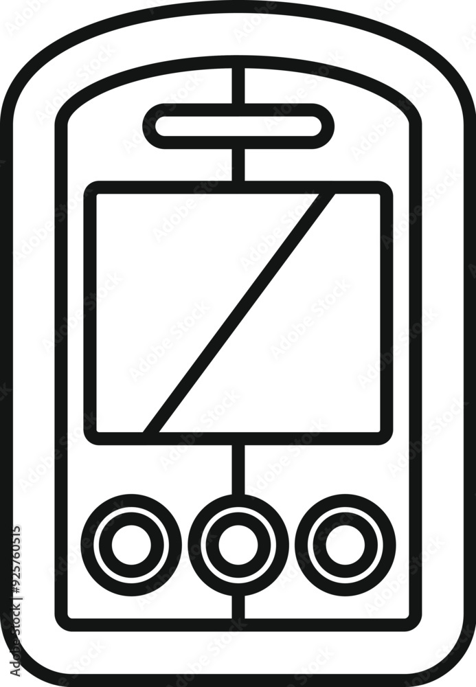 Poster line drawing of an electronic device with buttons and a screen, ideal for representing technology an