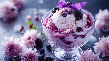 ブラックベリーのアイスクリームパフェ