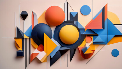 Deconstructed postmodern inspired artwork of vector abstract symbols with bold geometric