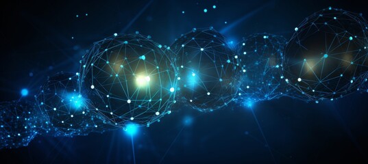 Abstract digital background with glowing network connections and a global map, symbolizing technology, connectivity, data transfer, and cyber security in a futuristic style