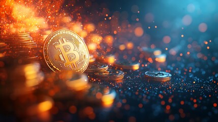 A 3D illustration of banking innovation, showcasing digital currency that represents modern finance technology, with ample copy space for your message.