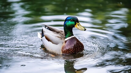Obraz premium A Mallard Duck Swimming in a Pond