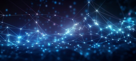 Obraz premium Abstract blue digital background with glowing network connections and global connection concept on a dark blue backdrop. Abstract technology, internet, or business theme vector illustration design ele