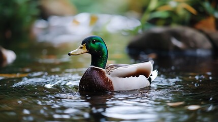 Obraz premium Mallard Duck Swimming in a Calm Pond