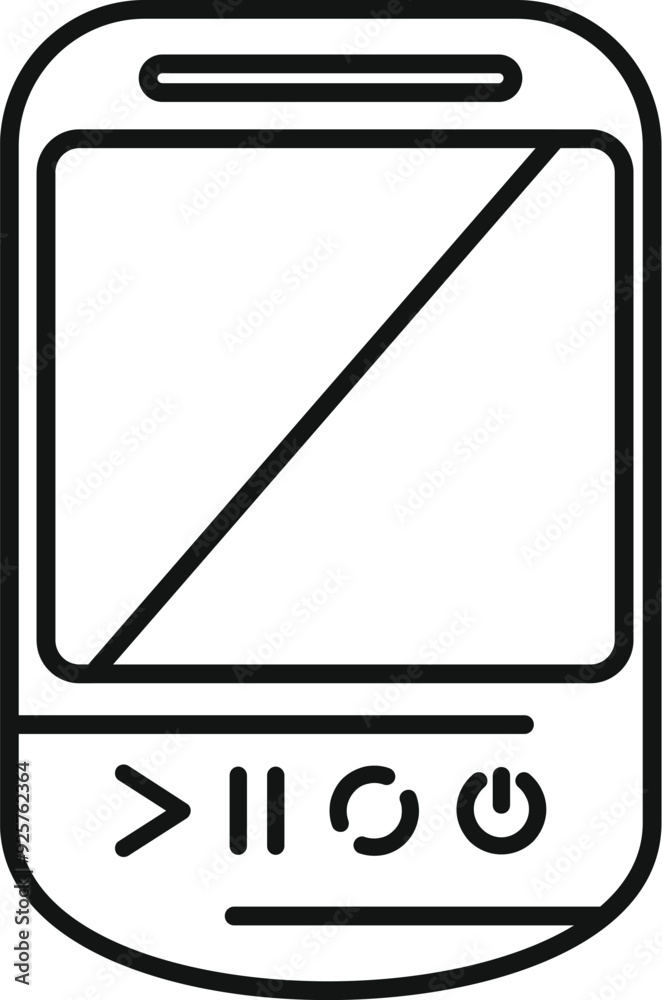 Poster line drawing of a smartphone with a blank screen and media player controls, representing modern comm
