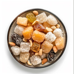 a bowl of mixed nuts and dried fruits