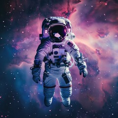Fototapeta premium Astronaut Floating in Space Against a Nebula