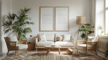 Mock Up Poster Frame in Modern Interior Background