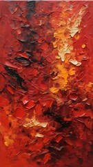 Abstract Oil Painting With Rough Texture in Vibrant Red Using a Palette Knife. Vertical