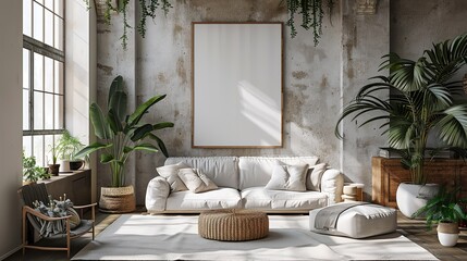Mock Up Poster Frame in Modern Interior Background