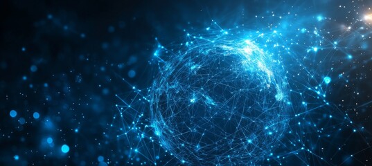 Abstract blue digital background with glowing network connections and global connection concept on a dark blue backdrop. Abstract technology, internet, or business theme vector illustration design ele