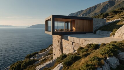 Fototapeta premium minimalist cliffside house in the mountains