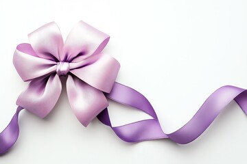 A thin ribbon bow, long and curling, digital painting, lavender, isolated on white background
