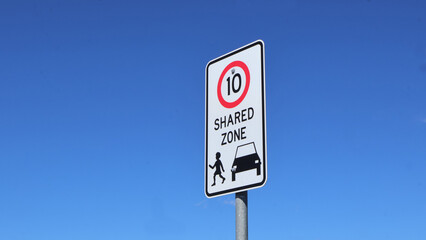 Shared Zone 10km Road Sign