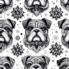 Ornamental Bulldog Seamless Pattern