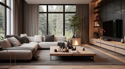 Modern interior japandi style design living room