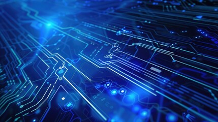 Obraz premium Circuit Board Technology Background. Blue Abstract Data Transfer Design Illustration.